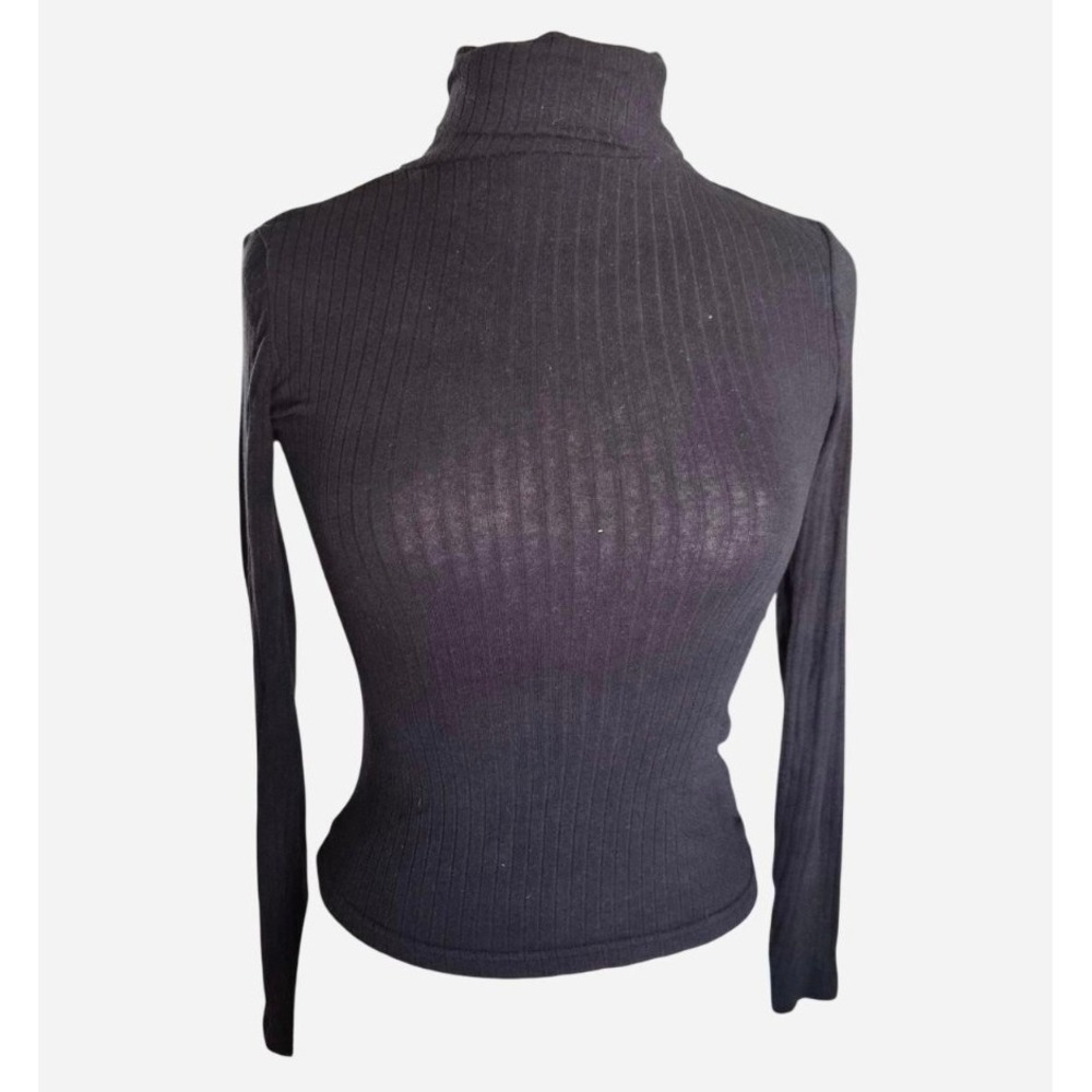 Womens Black Ribbed Knit Turtleneck Long Sleeve Sweater Top Size Small S 4